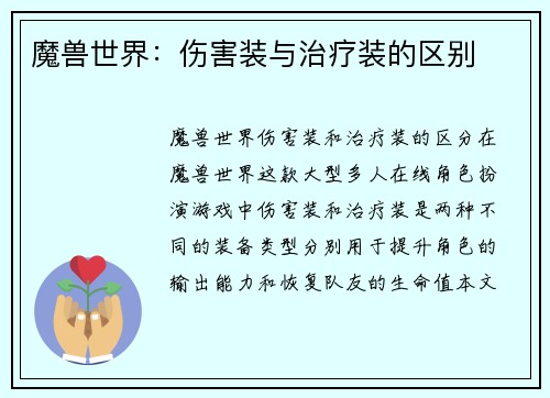 魔兽世界：伤害装与治疗装的区别
